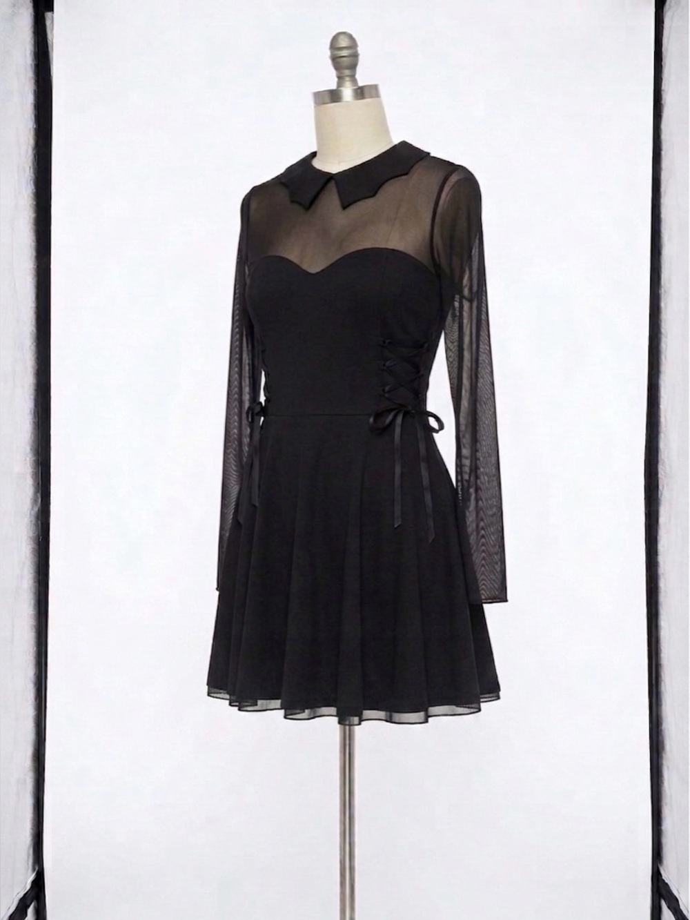 The Grave Girls Into The Mists Black Long Sleeve Mesh Mini Dress - NWT